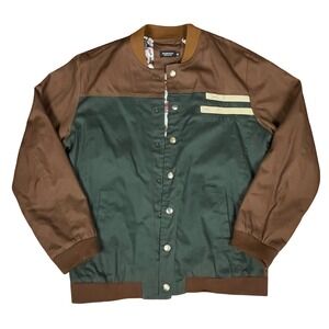 Fashion Collection Mens Colorblock Bomber Jacket Brown Green Floral Lining XL